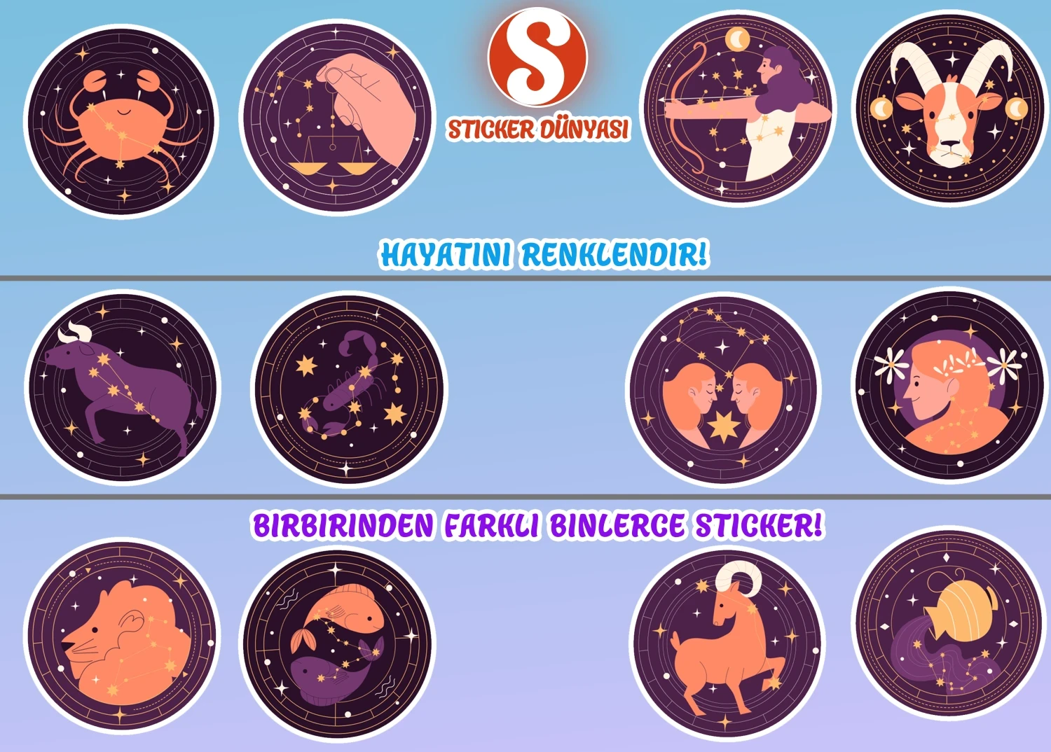Astroloji ve Burç Desenli Yaratıcı Sticker Koleksiyonu (Burçlar1) görsel 4